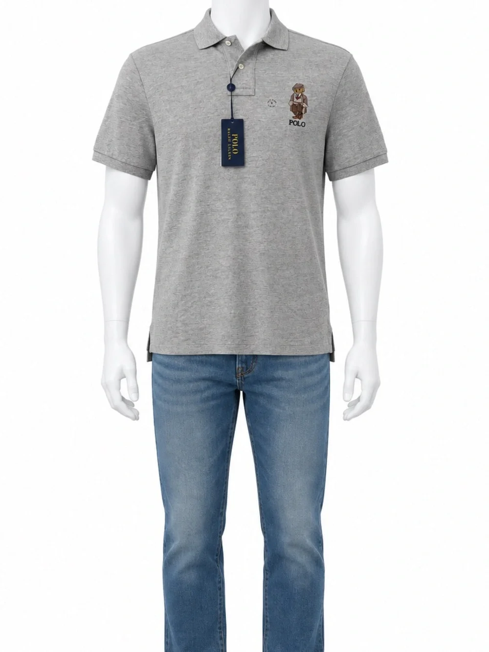 NWT Polo Ralph Lauren Polo Bear Grey Mesh Polo Men M Classic Fit $138